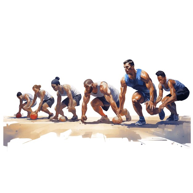 illustration of professional athletes training preparing for a match competing in their sport