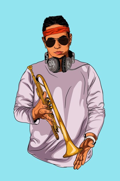 Vector illustration of professional trumpetter