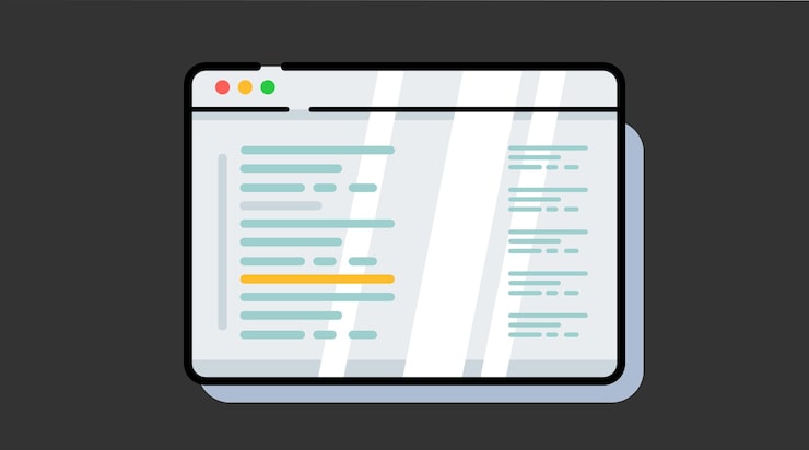 Vector illustration of a programming and coding screen displaying app development interface code editor