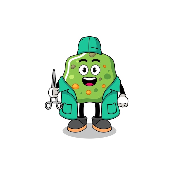 Illustration of puke mascot as a surgeon