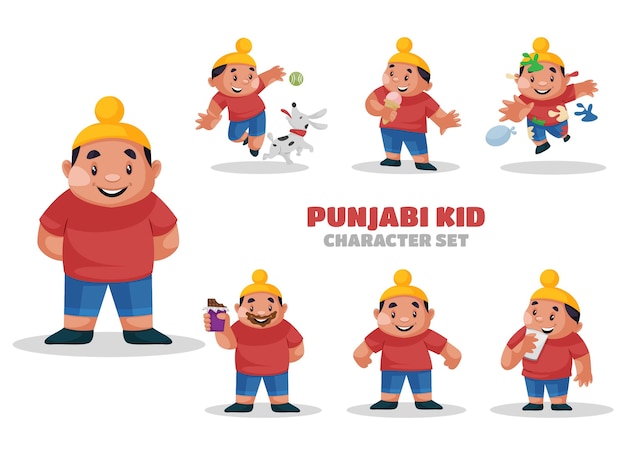 Illustrazione di punjabi kid set di caratteri