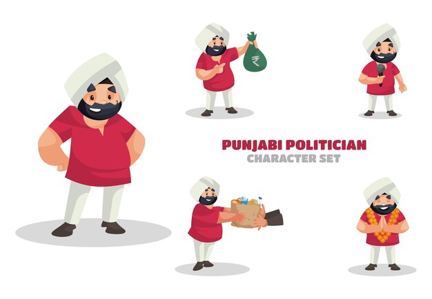 Vettore illustrazione del set di caratteri del politico punjabi