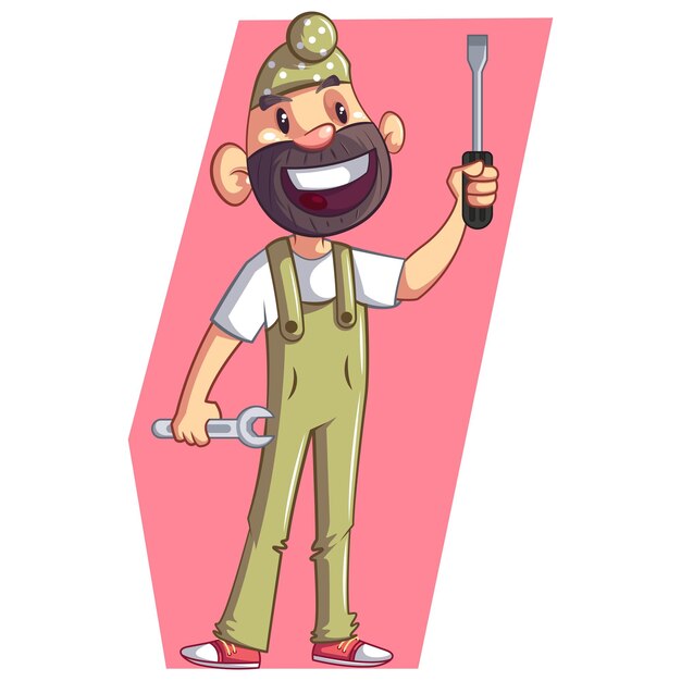 Illustration of punjabi sardar holding wrench and screwdriver in hand