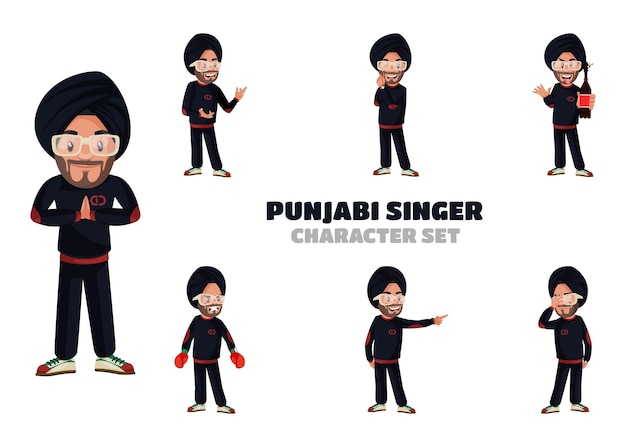 Illustrazione del set di caratteri del cantante punjabi