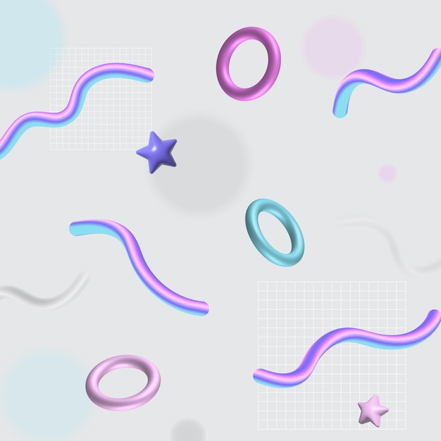 Illustration of purple 3D stripes stars and balls