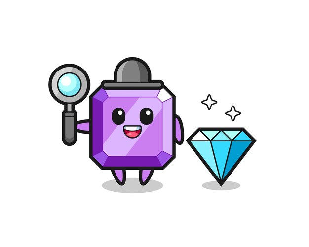 Illustration of purple gemstone character with a diamond , cute style design for t shirt, sticker, logo element