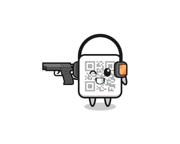 Vector illustration of qr code cartoon doing shooting range