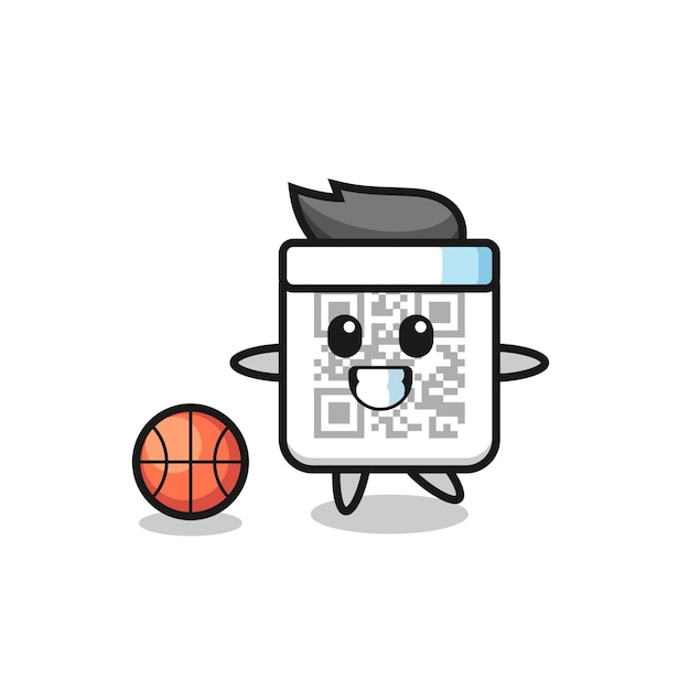 Vector illustration of qr code cartoon is playing basketball
