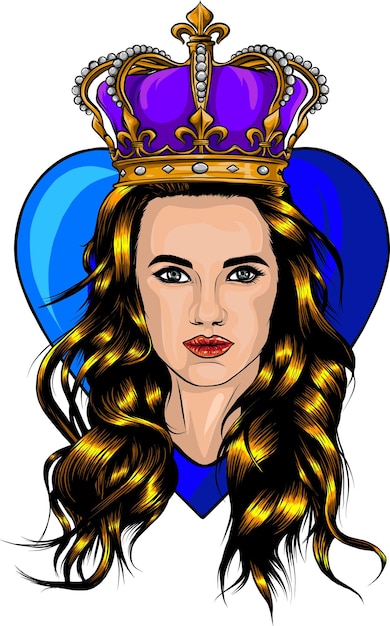 illustration of Queen portrait girl with classic long healthy hair