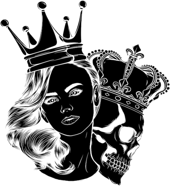 Vector illustration of queen with king skull