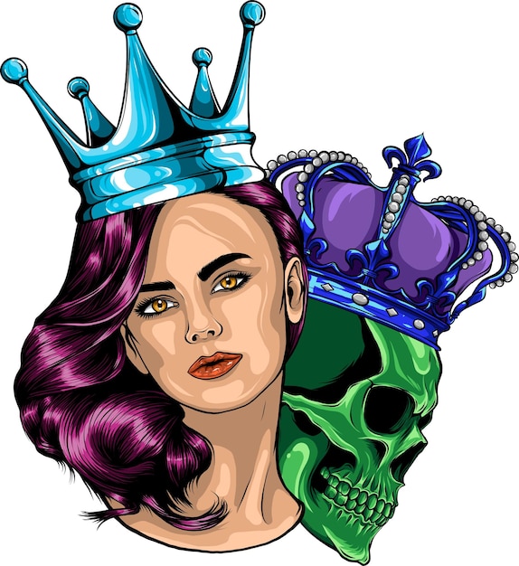 illustration of queen with king skull