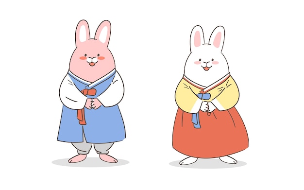 한복을 입은 토끼 일러스트