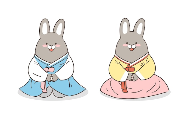 한복을 입은 토끼 일러스트