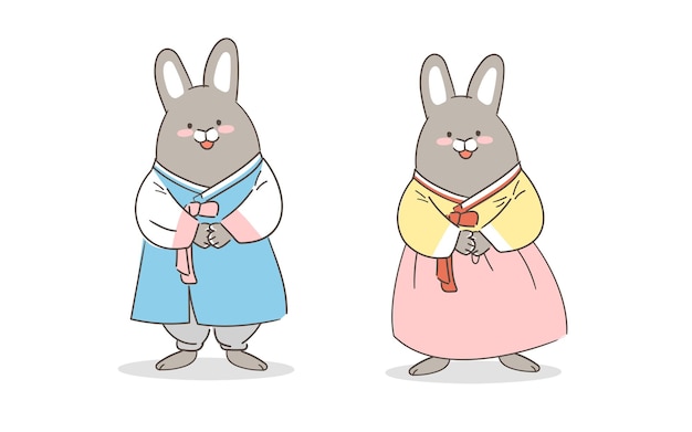 Un'illustrazione di un coniglio in hanbok