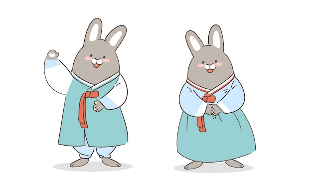 한복을 입은 토끼 일러스트