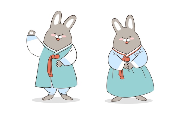 An illustration of a rabbit in hanbok