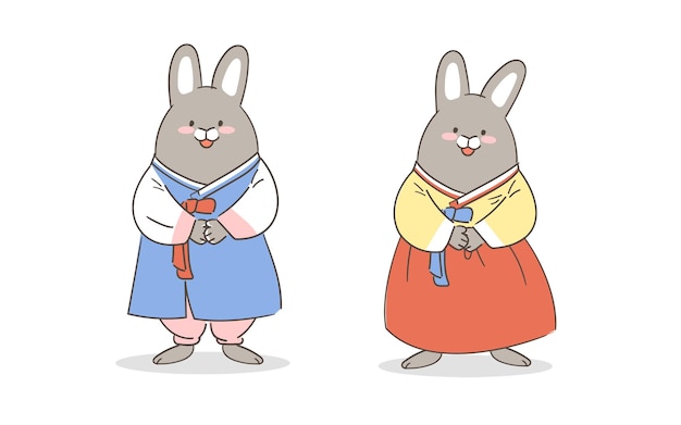 Vettore un'illustrazione di un coniglio in hanbok