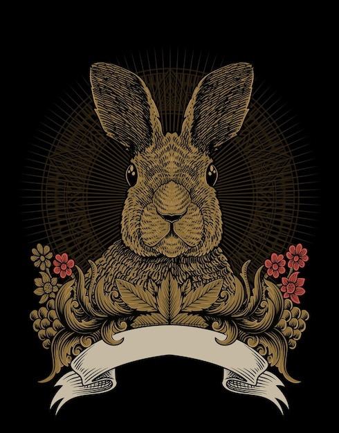 Illustration rabbit with engraving ornament