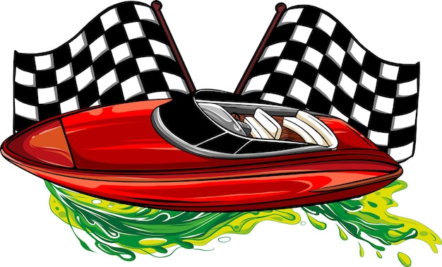 Vector illustration of race boats with finish flag