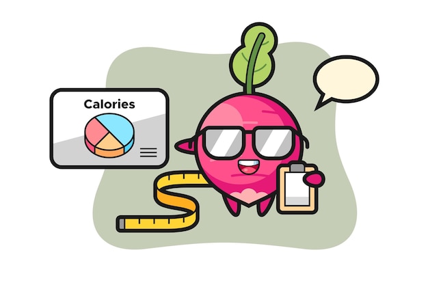 Illustration of radish mascot as a dietitian, cute style design for t shirt, sticker, logo element