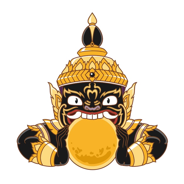 Vector illustration of rahu embraces the moon. rahu is the beast in the ancient novel, causing lunar.