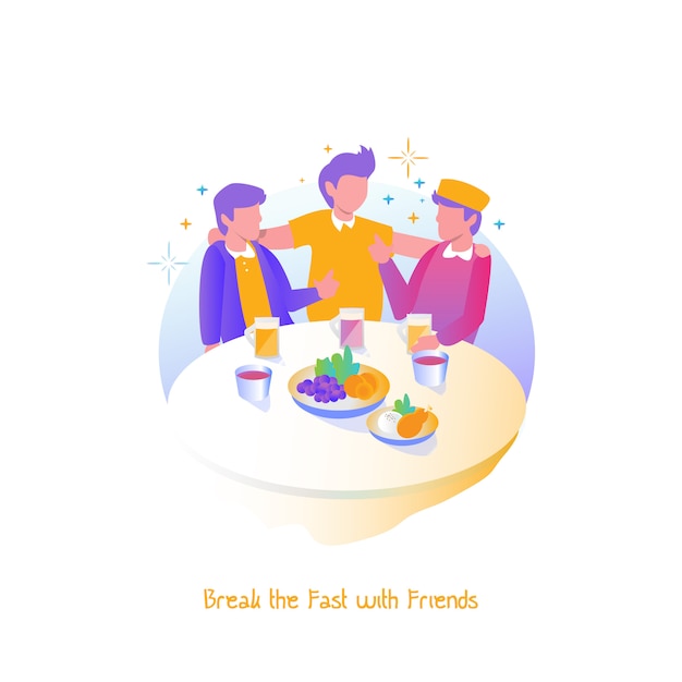 Illustration ramadan, break the fast with friends