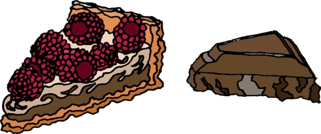 Vector illustration of raspberry pie and chocolate on a white background sweet pie pie and ingredient