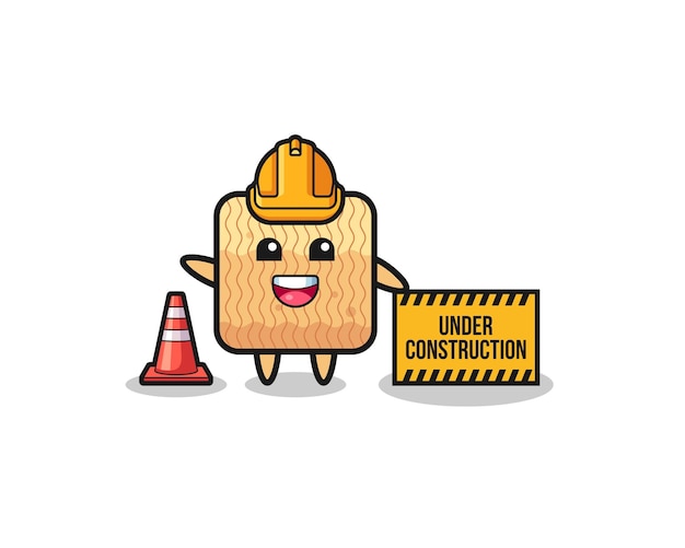 Illustration of raw instant noodle with under construction banner  cute design