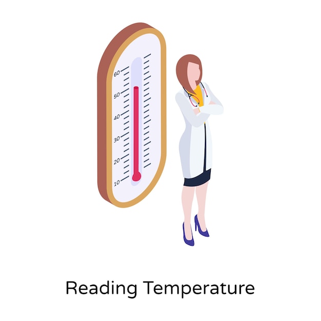 Un'illustrazione della lettura della temperatura nel moderno design isometrico