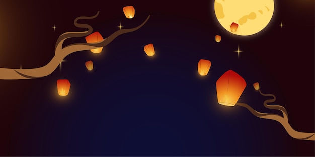 Vector illustration realeasing sky lanterns