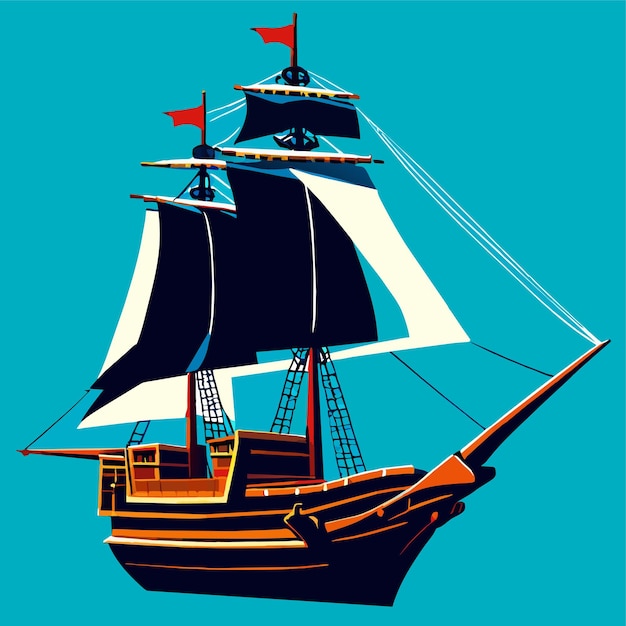 Vector illustration of a realistic pirate ship