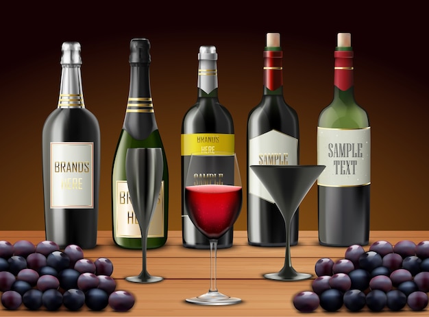 Illustration of realistic set of glasses wine