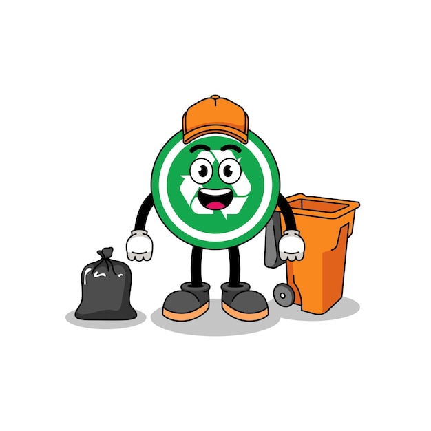Illustration of recycle sign cartoon as a garbage collector character design