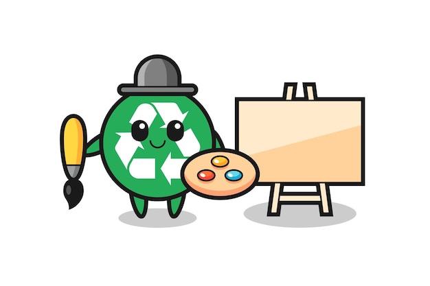 Illustration of recycling mascot as a painter  cute design