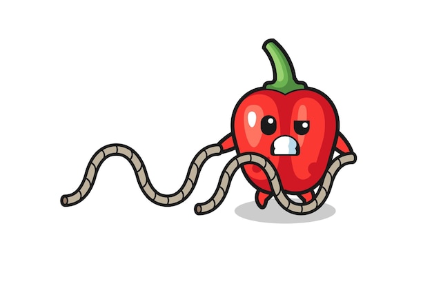 illustration of red bell pepper doing battle rope workout
