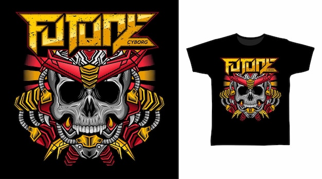illustration of red cyborg armor skull head detailed vector t-shirt design