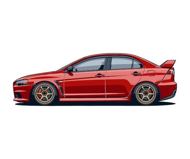 Vector illustration of a red japanese sedan car