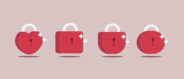 Vector illustration of red padlock collection set