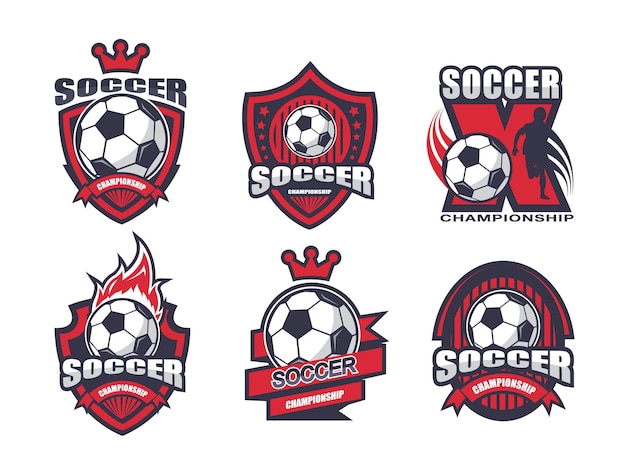 Illustration of red soccer logo set