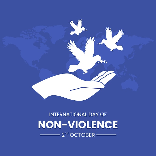 国際非暴力デーにふさわしい飛び立つ鳩のイラスト
