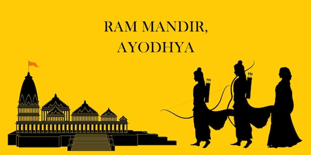 Vector illustration of religious background of shri ram janmbhoomi teerth kshetra ram mandir temple in ayod