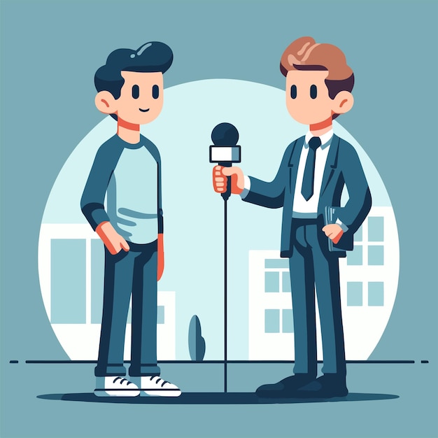 Vector illustration of a reporter interviewing a person