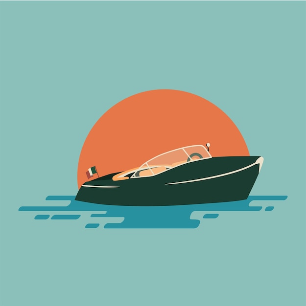 Free: Speed boat drawing, vintage illustration