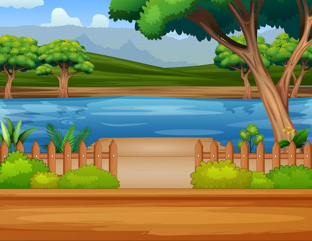 Vector illustration of a river near the road