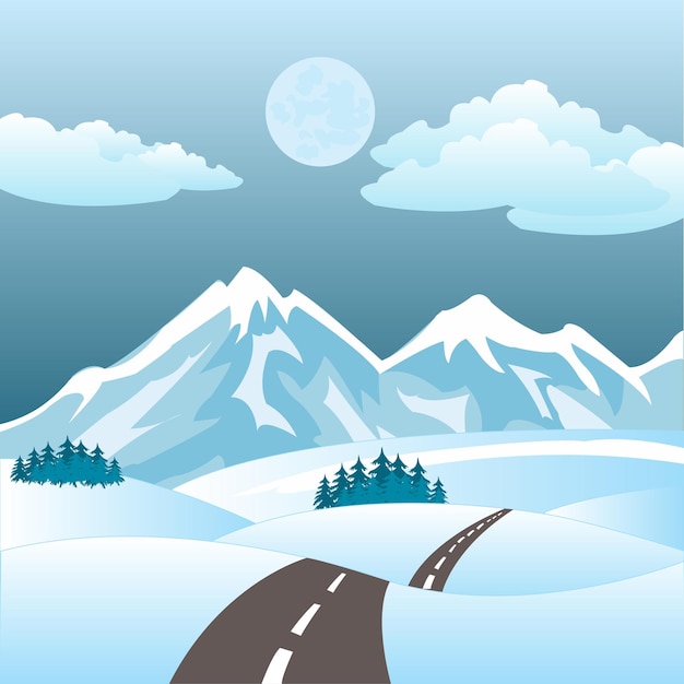 Vector illustration of the road in winter