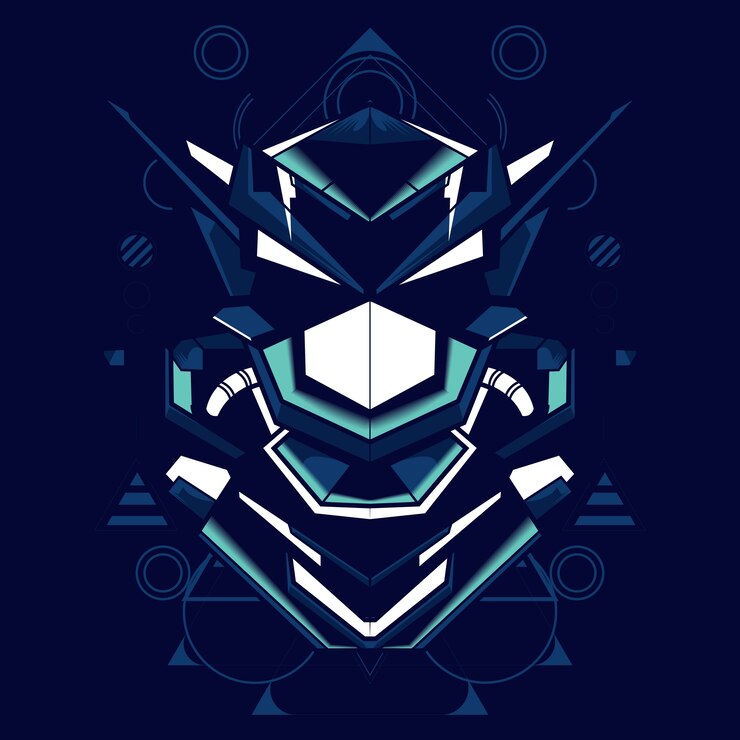 Illustration of a robot head with a combination of bright blue and white colour 