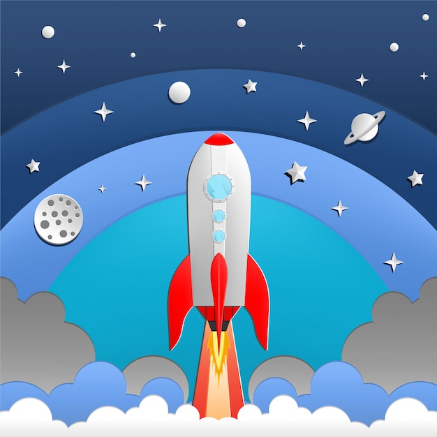 スペースでロケットのイラスト