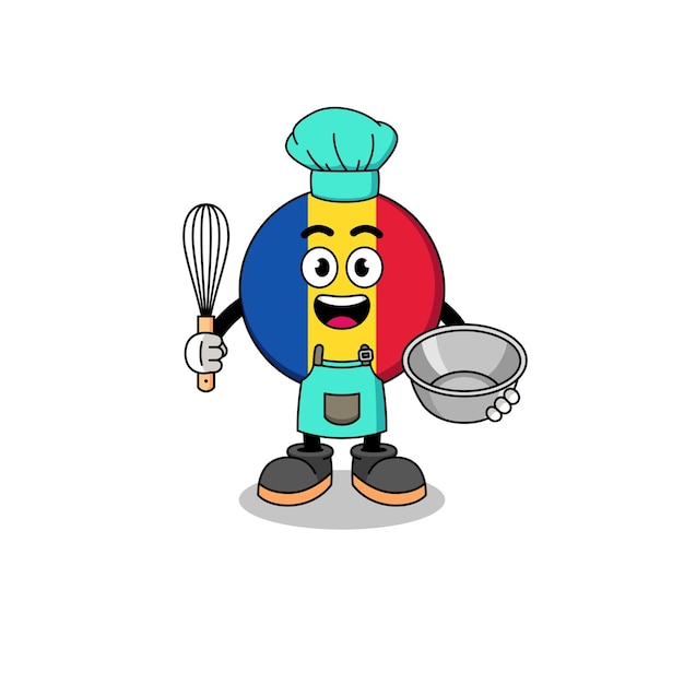 Illustration of romania flag as a bakery chef character design