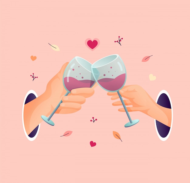 Vector illustration of romantic date with wine