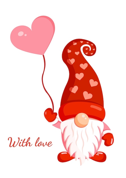 Illustration of a romantic gnome with an inflatable ball for banner postcard textiles decor